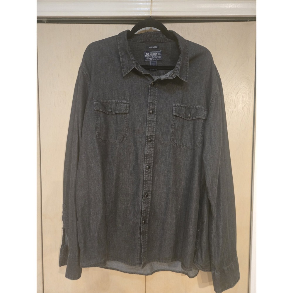 American Rag Cie Men's XXXL Black Denim Snap Front Western Shirt 100% Cotton 3XL
